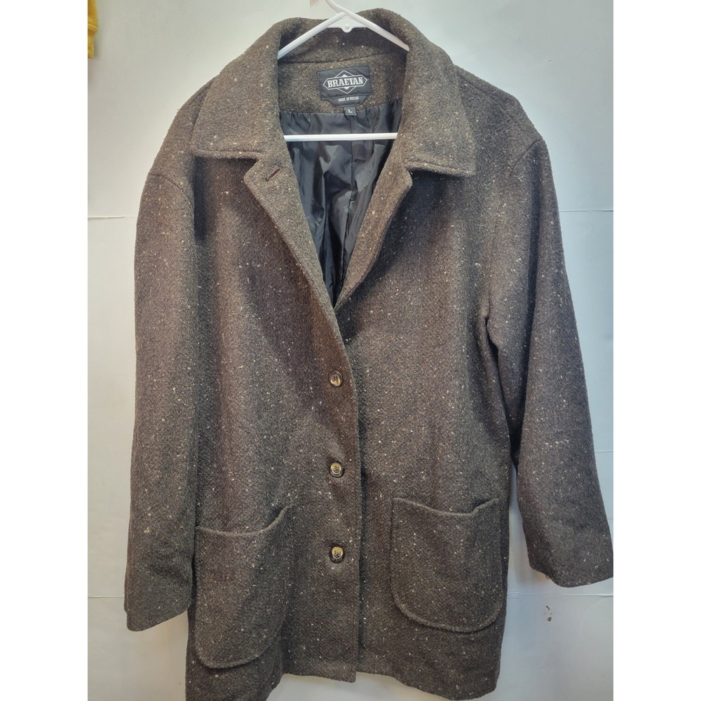 Braetan Women's‎ fall Brown Tweed Wool Blend Button Up Coat Jacket Size L